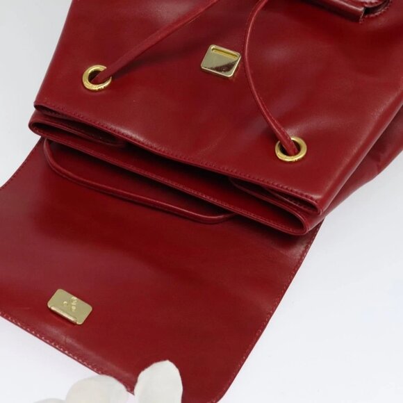 Salvatore Ferragamo Vala Backpack Leather Red Gold Auth 138862 - Picture 11 of 14